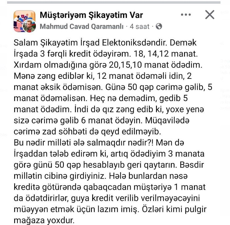 "“İrşad Electonics" hər müştəridən niyə 1 manat alır?