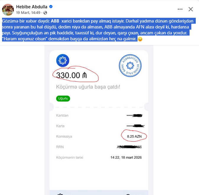 ABB-nin xarici bankda pay almaq niyyəti müzakirələrə səbəb olub – jurnalist Həbibə Abdulla sərt reaksiya verdi